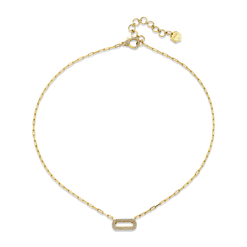 SINGLE DIAMOND PAVE MINI CABLE LINK NECKLACE