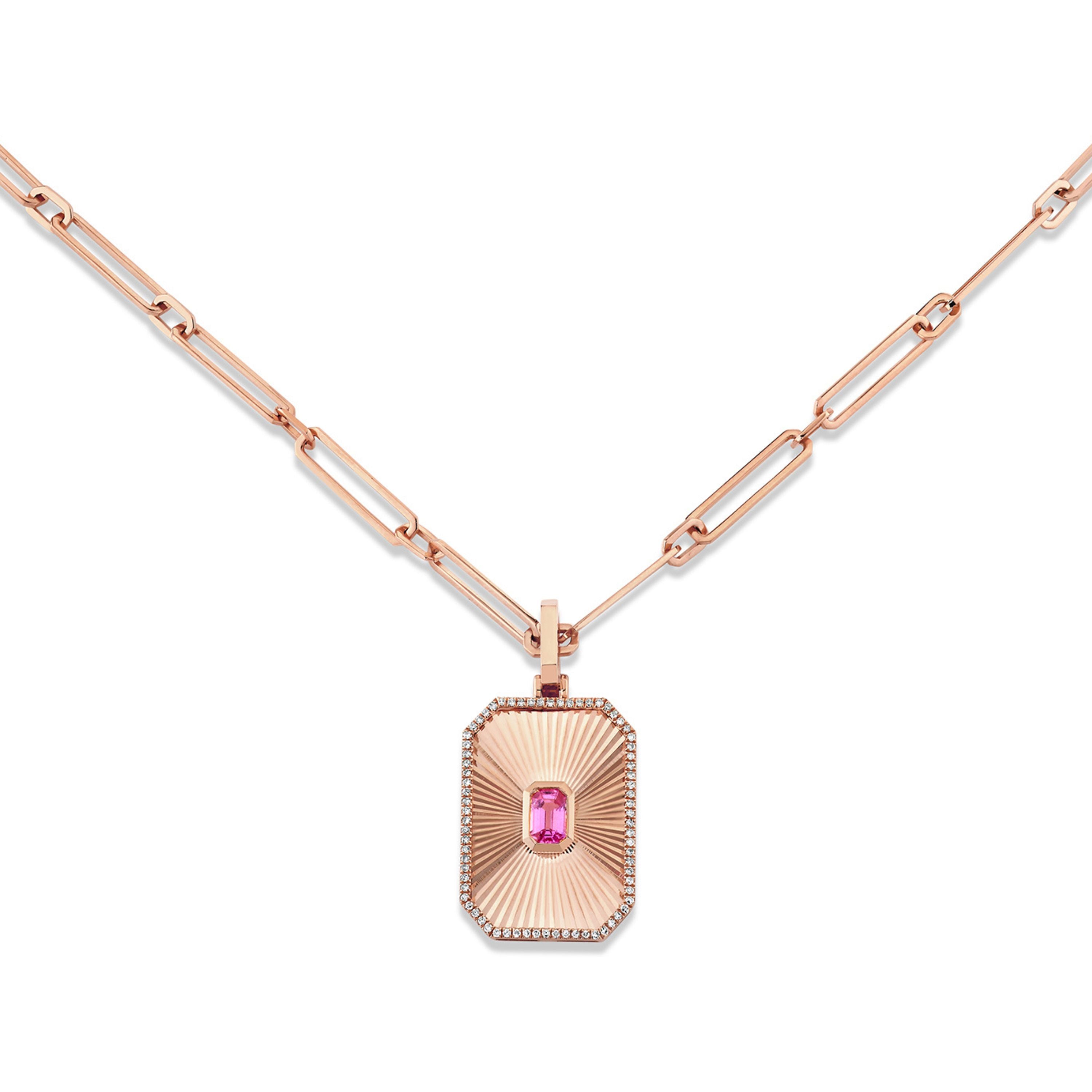 READY TO SHIP PINK SAPPHIRE RADIANT DECO NECKLACE