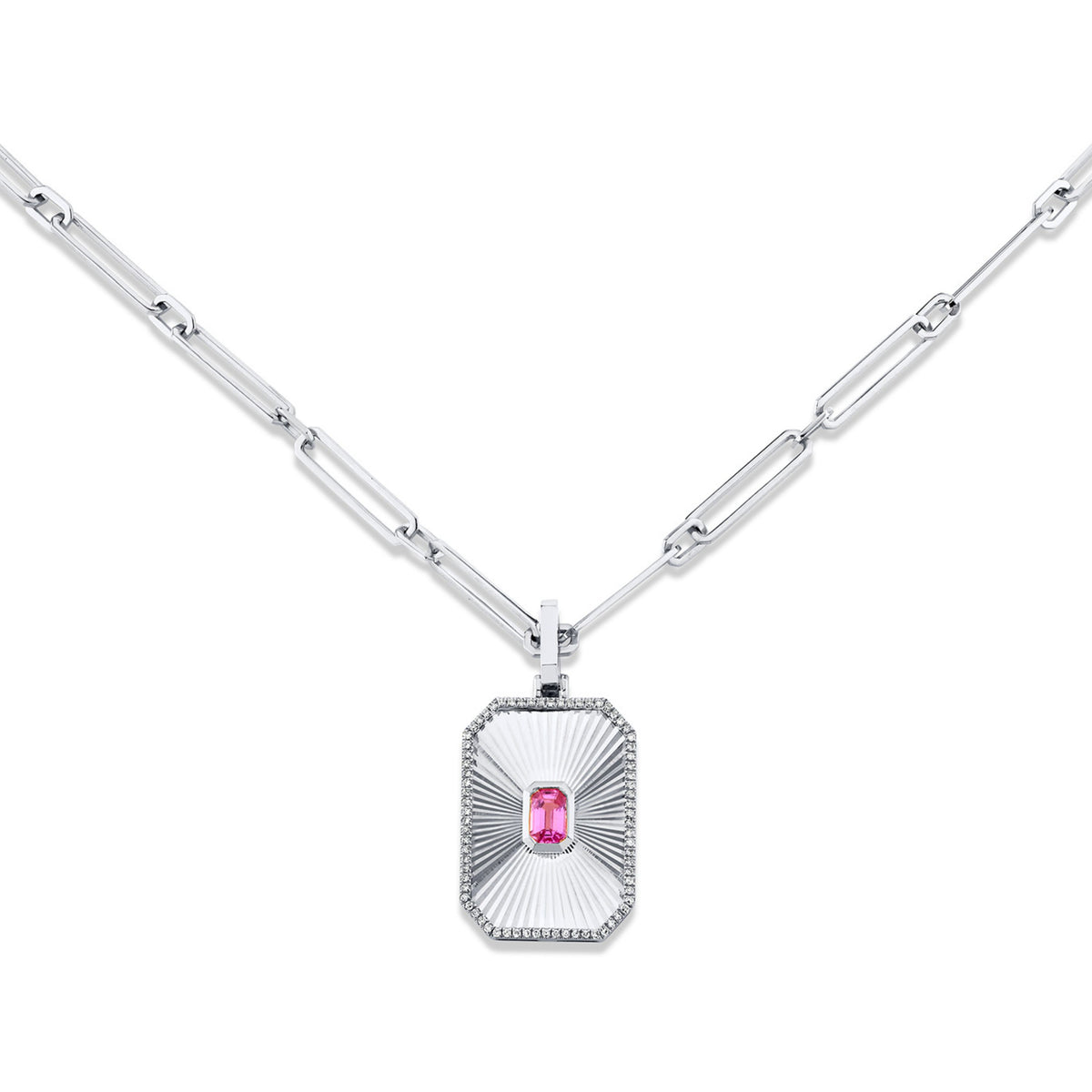 PINK SAPPHIRE RADIANT DECO PENDANT NECKLACE