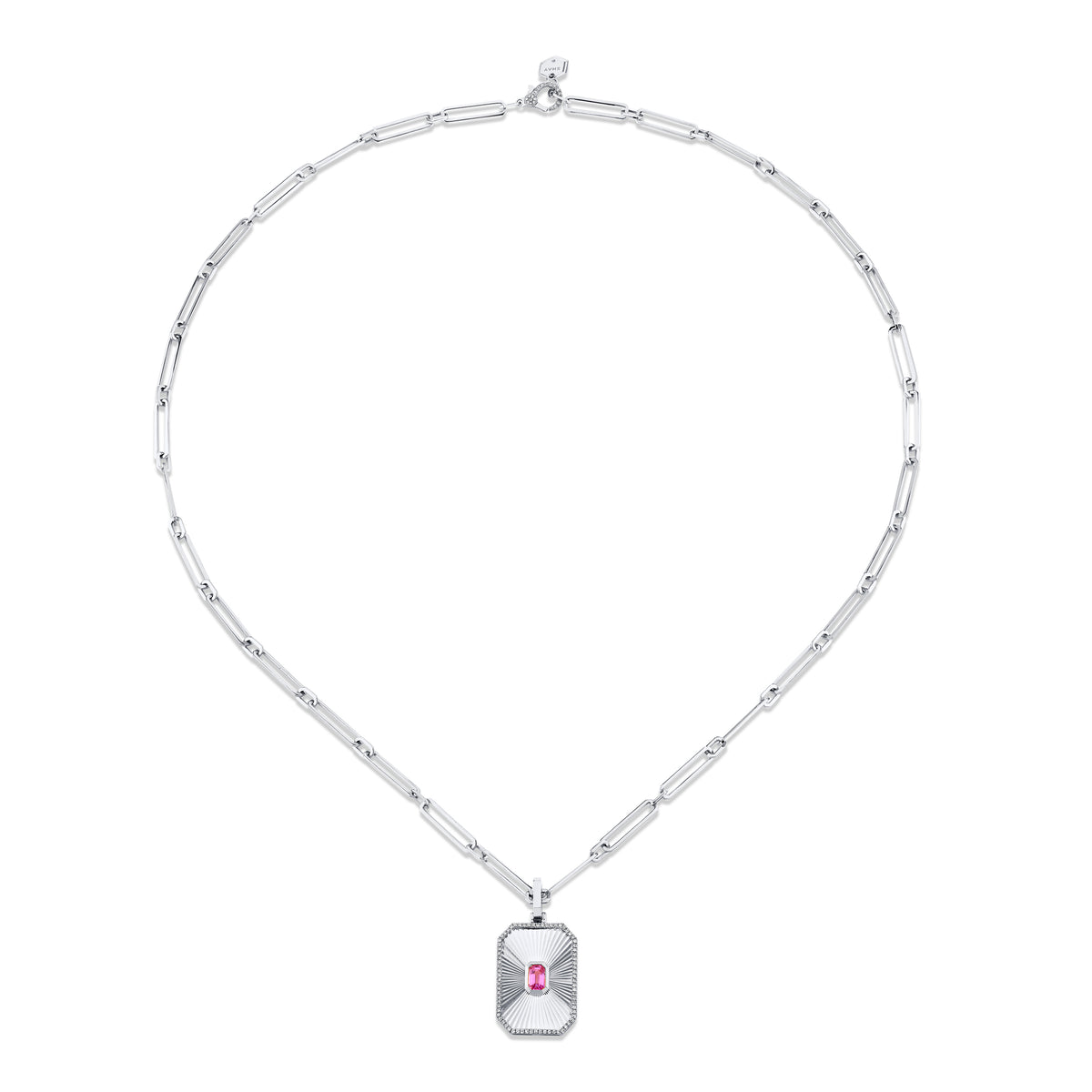 PINK SAPPHIRE RADIANT DECO PENDANT NECKLACE