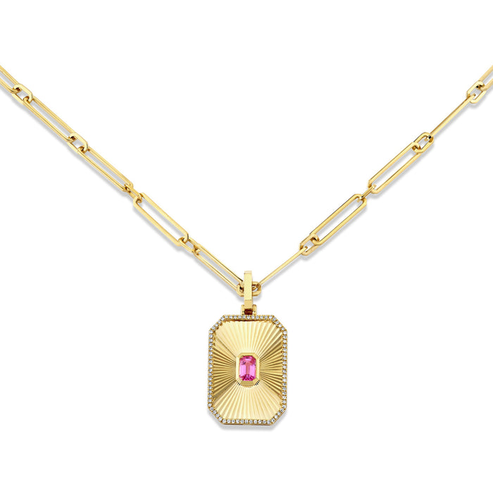 READY TO SHIP PINK SAPPHIRE RADIANT DECO PENDANT NECKLACE