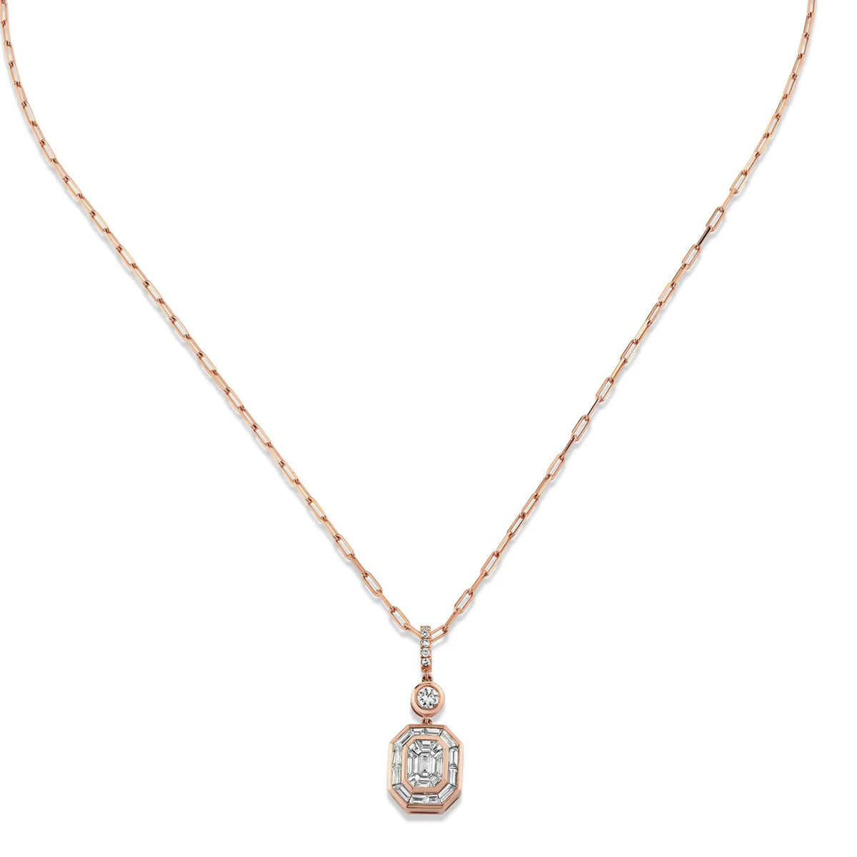 DIAMOND BEZEL ILLUSION DROP PENDANT NECKLACE