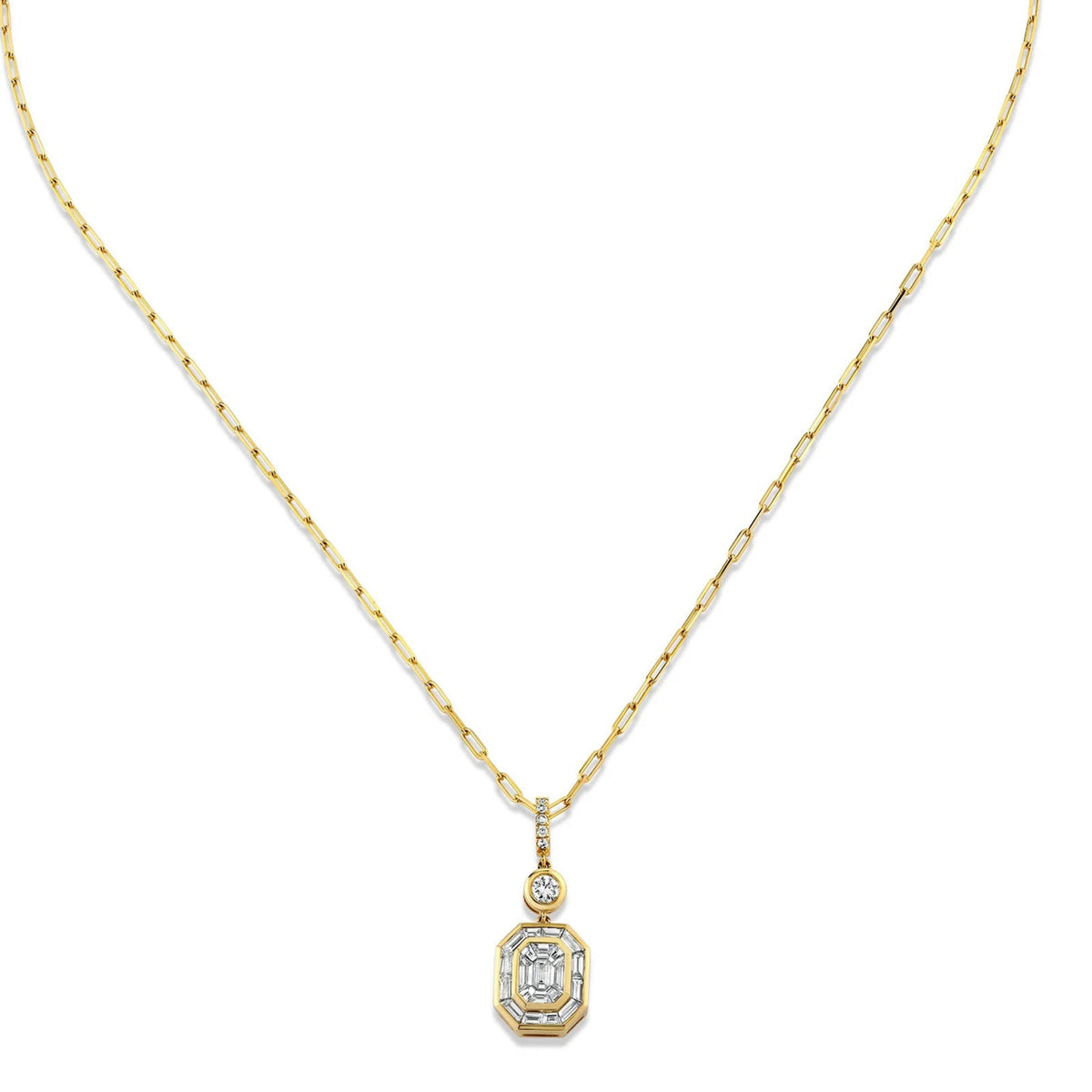DIAMOND BEZEL ILLUSION DROP PENDANT NECKLACE