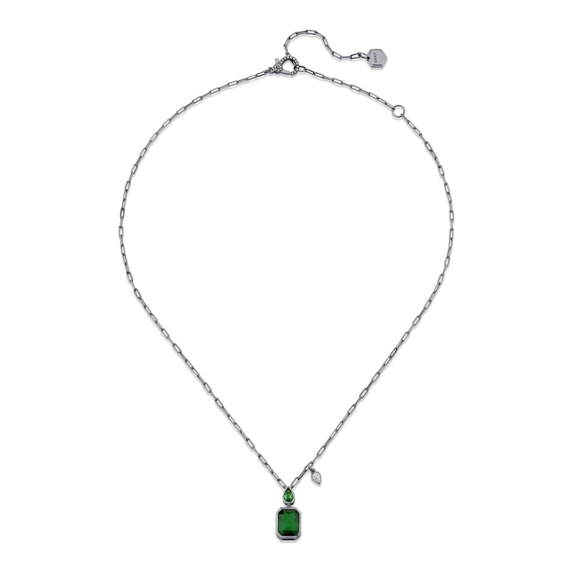 EMERALD DOUBLE BEZEL ILLUSION PENDANT NECKLACE