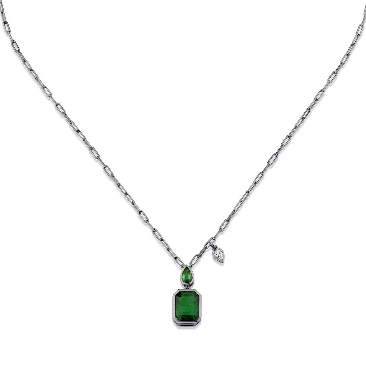 EMERALD DOUBLE BEZEL ILLUSION PENDANT NECKLACE