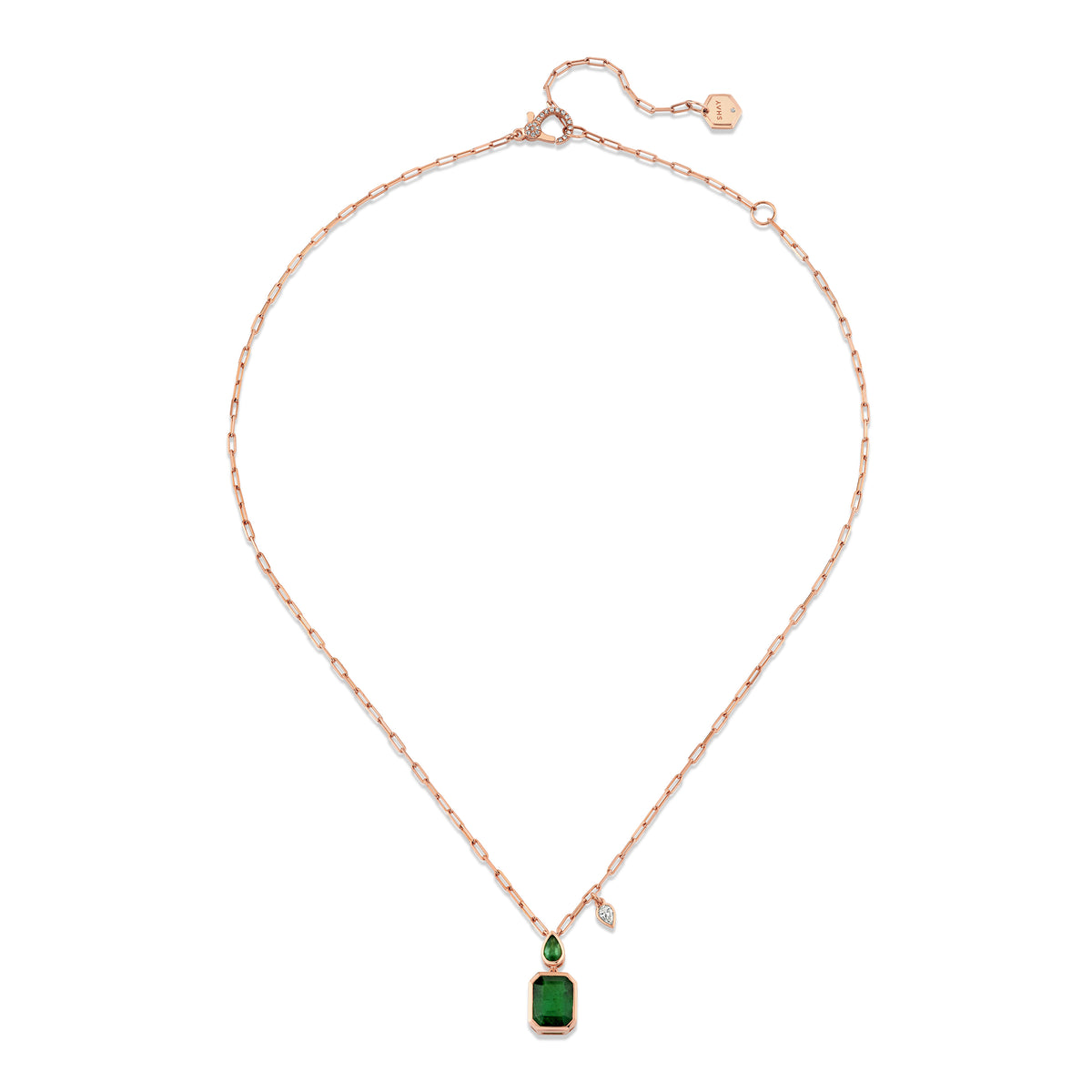 EMERALD DOUBLE BEZEL ILLUSION PENDANT NECKLACE