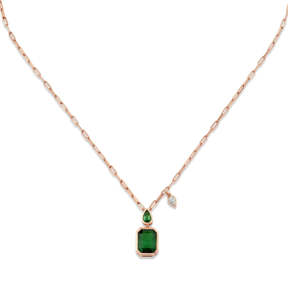 EMERALD DOUBLE BEZEL ILLUSION PENDANT NECKLACE