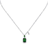 EMERALD DOUBLE BEZEL ILLUSION PENDANT NECKLACE