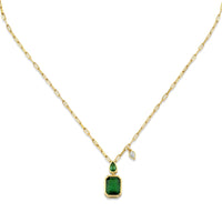 READY TO SHIP EMERALD DOUBLE BEZEL ILLUSION PENDANT NECKLACE