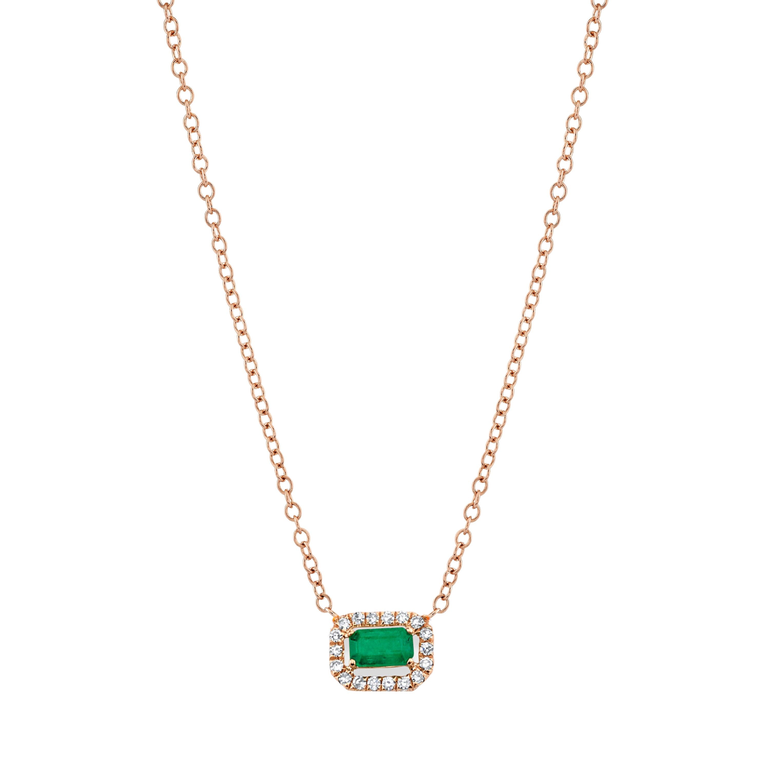 EMERALD & DIAMOND MINI HALO NECKLACE