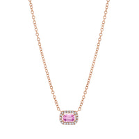 PINK SAPPHIRE & DIAMOND MINI HALO PENDANT NECKLACE