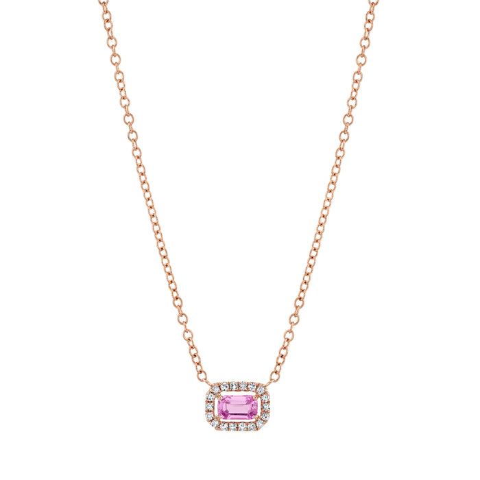 PINK SAPPHIRE & DIAMOND MINI HALO PENDANT NECKLACE