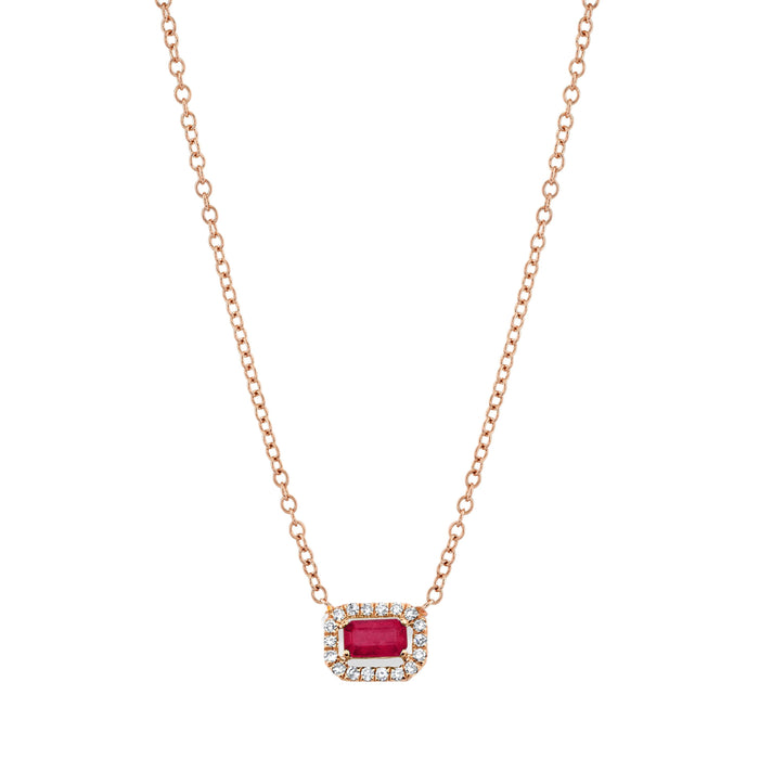 READY TO SHIP RUBY & DIAMOND MINI HALO PENDANT NECKLACE