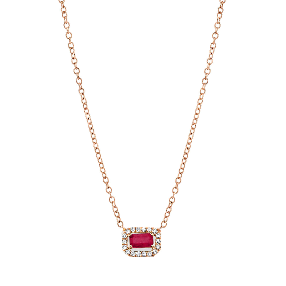 RUBY & DIAMOND MINI HALO NECKLACE