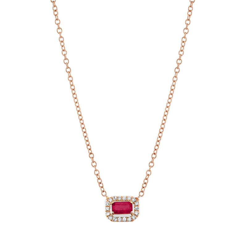 RUBY & DIAMOND MINI HALO NECKLACE