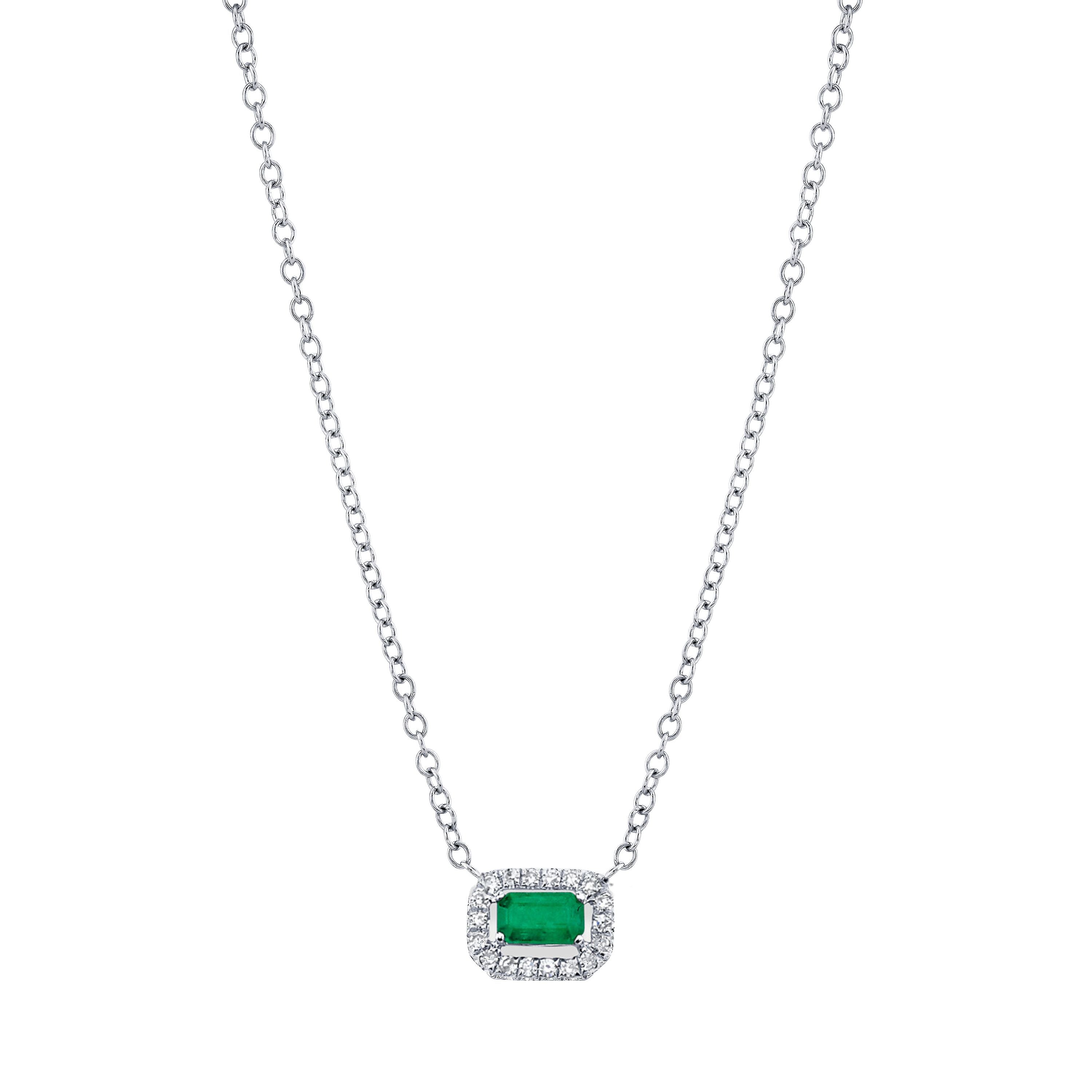 EMERALD & DIAMOND MINI HALO NECKLACE