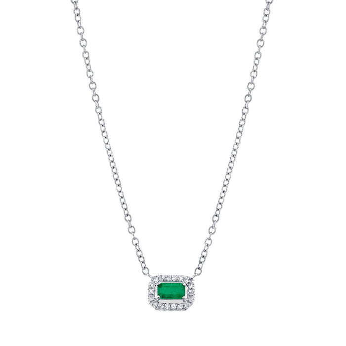 EMERALD & DIAMOND MINI HALO PENDANT NECKLACE