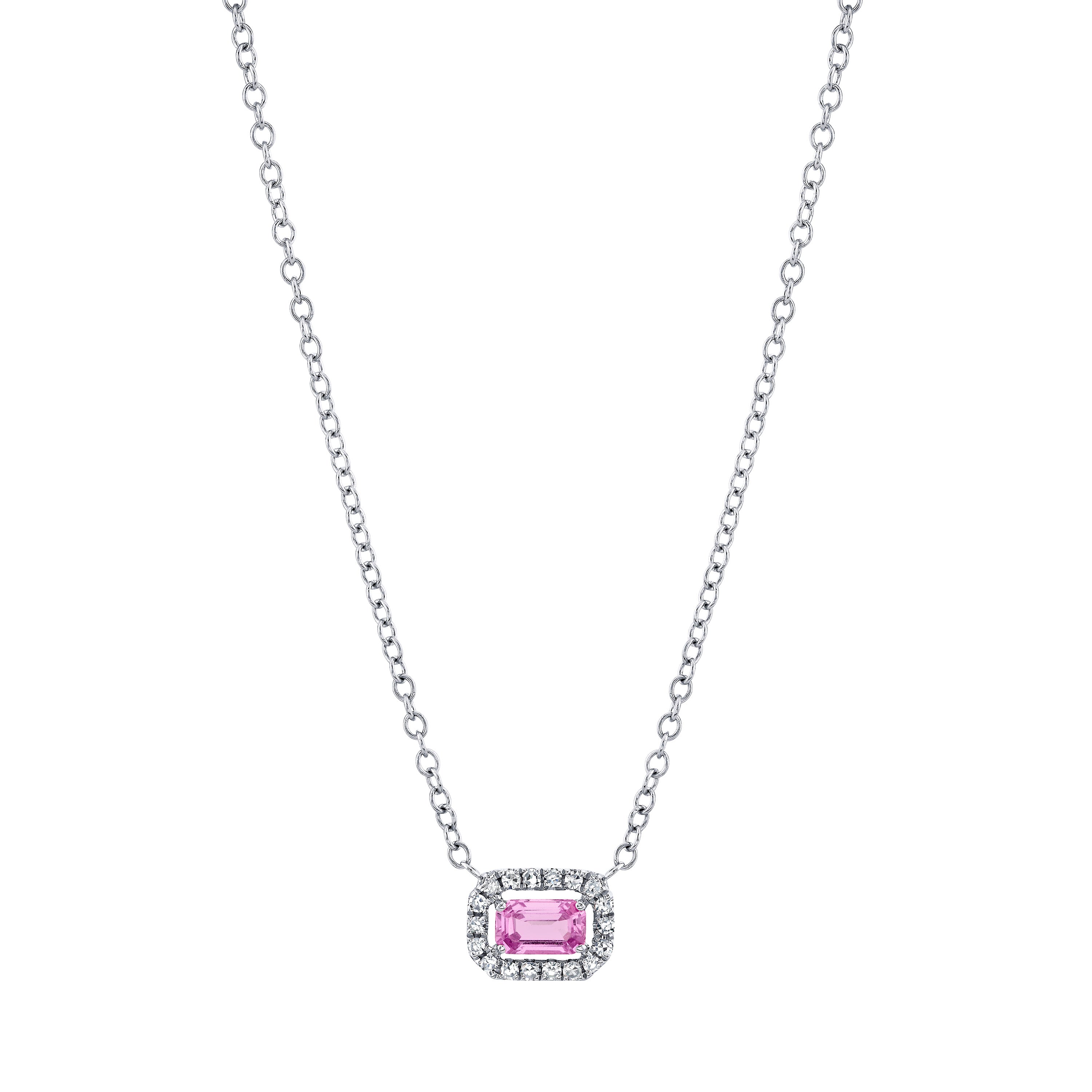 PINK SAPPHIRE & DIAMOND MINI HALO NECKLACE