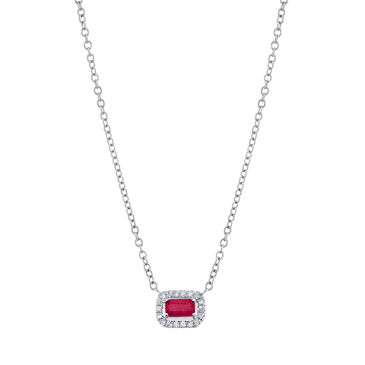 RUBY & DIAMOND MINI HALO NECKLACE
