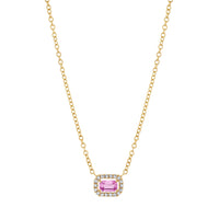 PINK SAPPHIRE & DIAMOND MINI HALO PENDANT NECKLACE