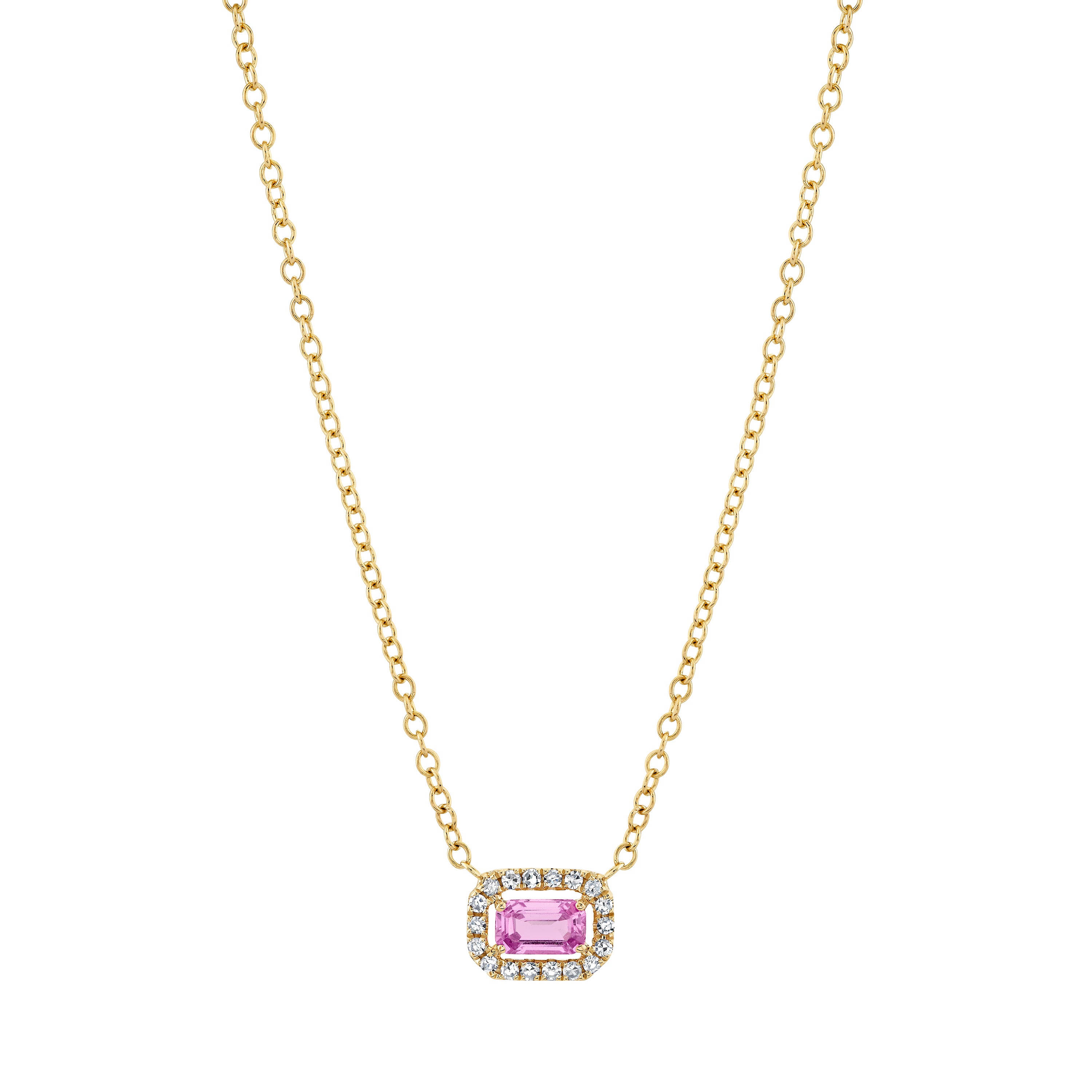 PINK SAPPHIRE & DIAMOND MINI HALO NECKLACE