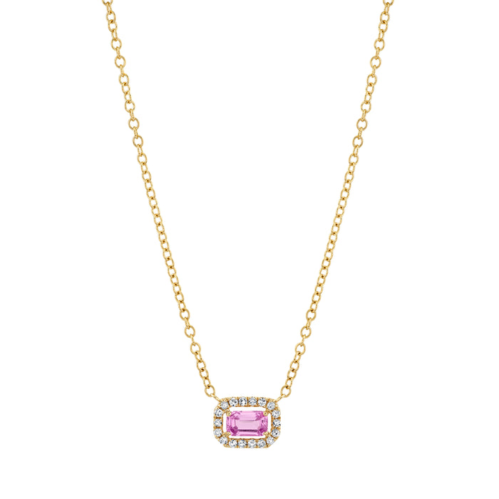 PINK SAPPHIRE & DIAMOND MINI HALO PENDANT NECKLACE