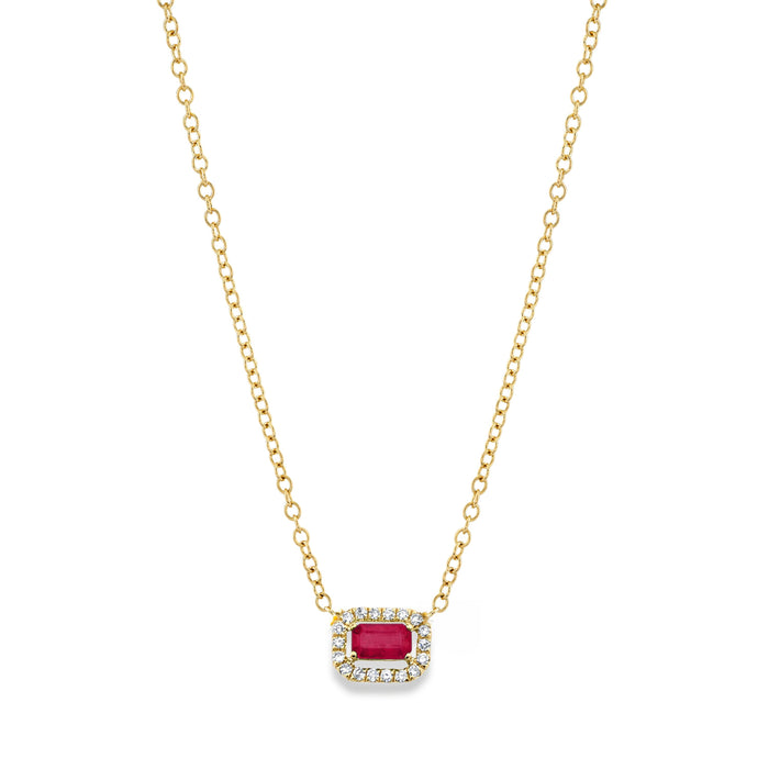 RUBY & DIAMOND MINI HALO NECKLACE