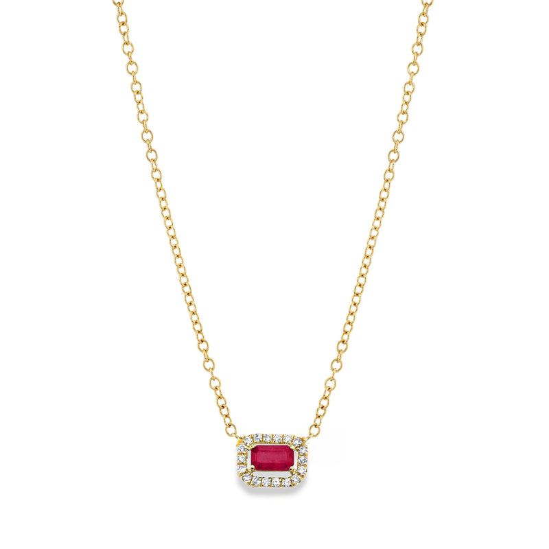 RUBY & DIAMOND MINI HALO NECKLACE