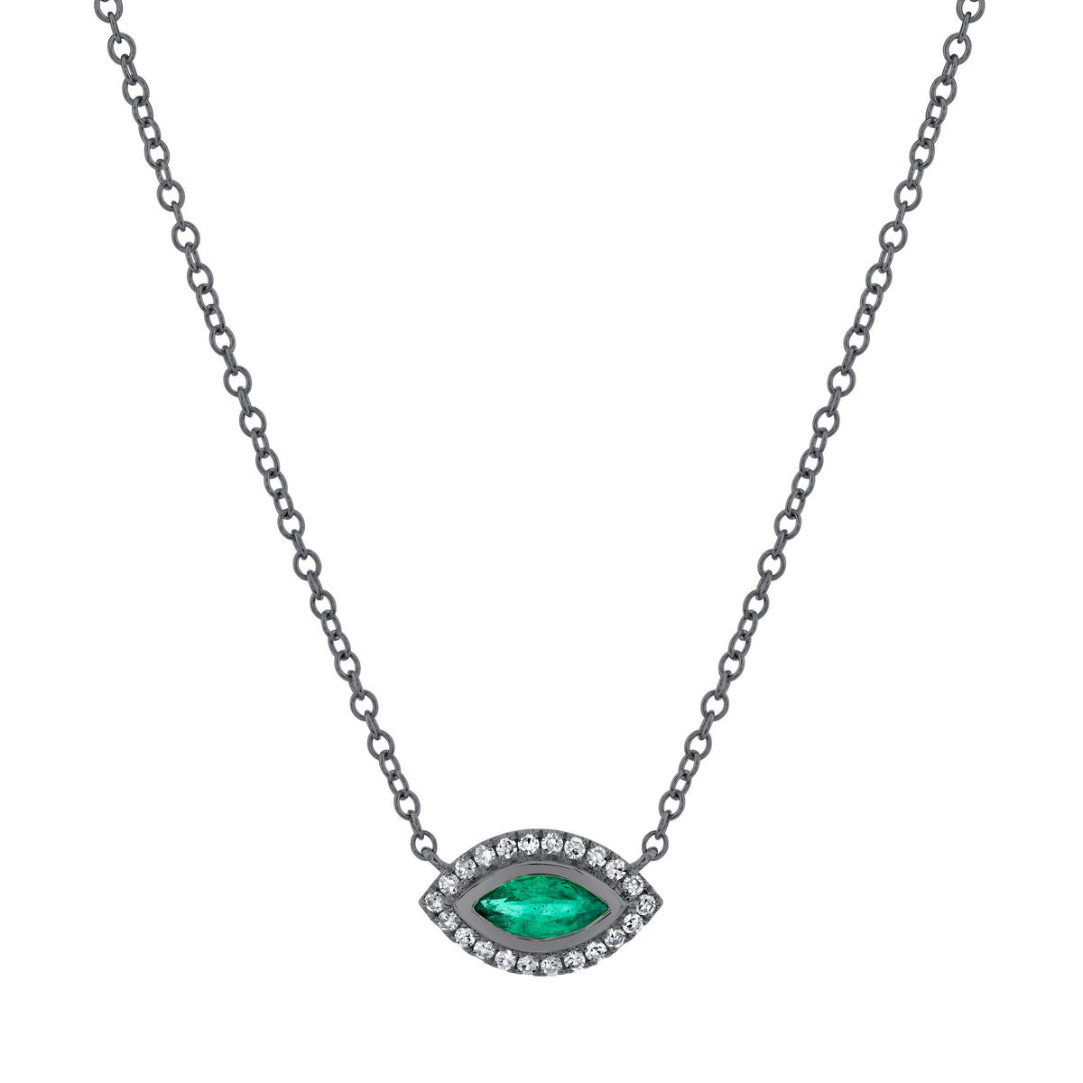 EMERALD & DIAMOND MINI EVIL EYE PENDANT NECKLACE