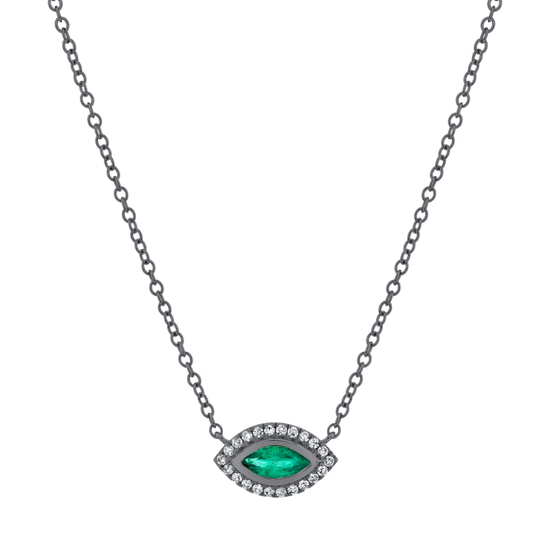 EMERALD & DIAMOND MINI EVIL EYE PENDANT NECKLACE