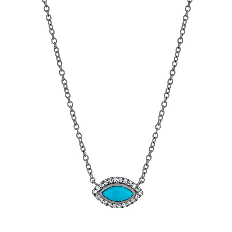 TURQUOISE & DIAMOND MINI EVIL EYE PENDANT NECKLACE