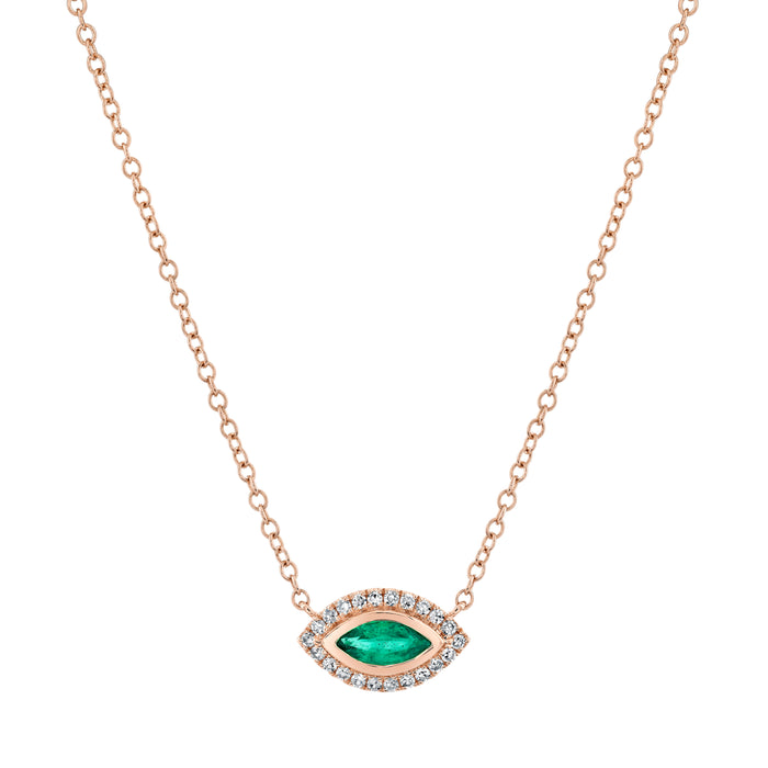 EMERALD & DIAMOND MINI EVIL EYE PENDANT NECKLACE