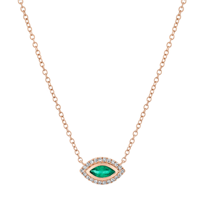 READY TO SHIP EMERALD & DIAMOND MINI EVIL EYE PENDANT NECKLACE