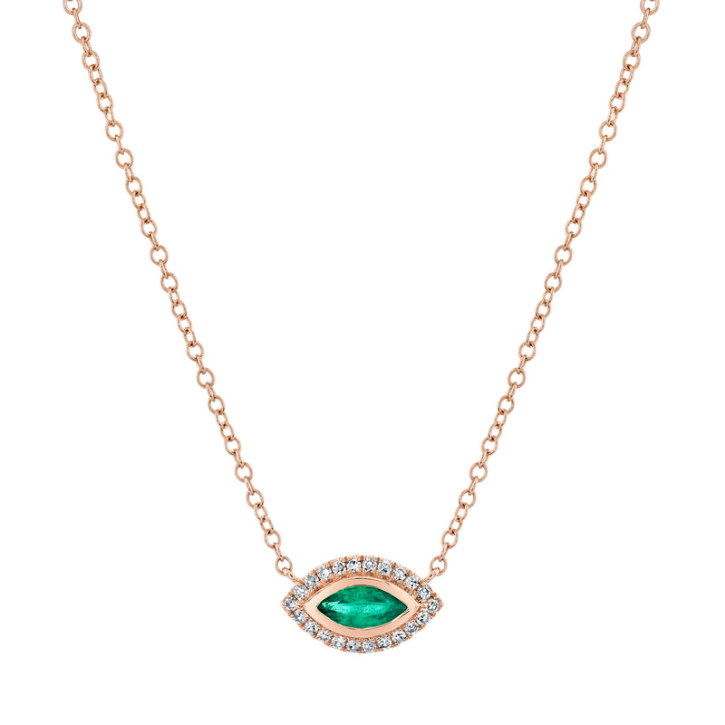 READY TO SHIP EMERALD & DIAMOND MINI EVIL EYE PENDANT NECKLACE