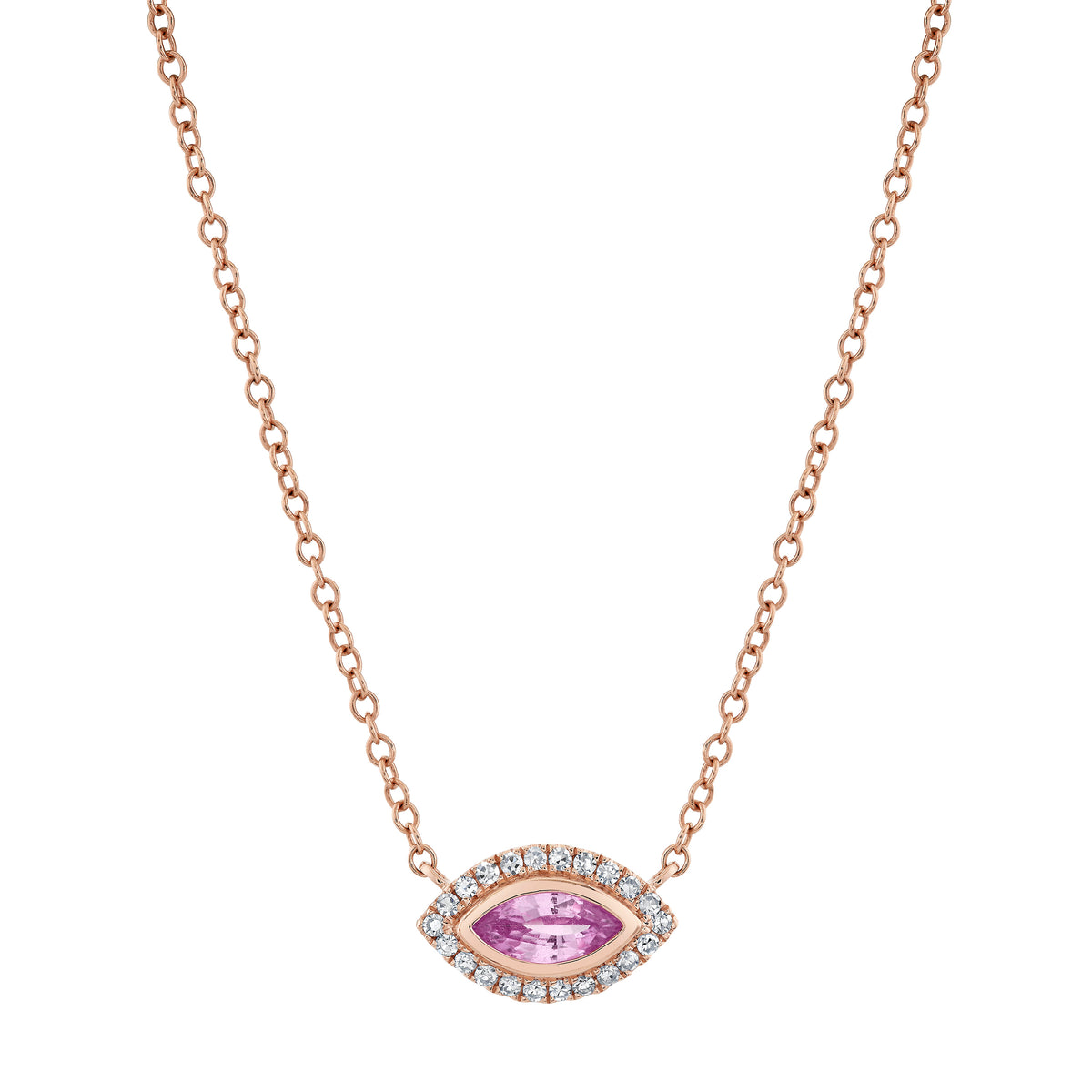 READY TO SHIP PINK SAPPHIRE & DIAMOND MINI EVIL EYE PENDANT NECKLACE