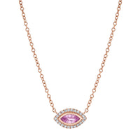 PINK SAPPHIRE & DIAMOND MINI EVIL EYE PENDANT NECKLACE