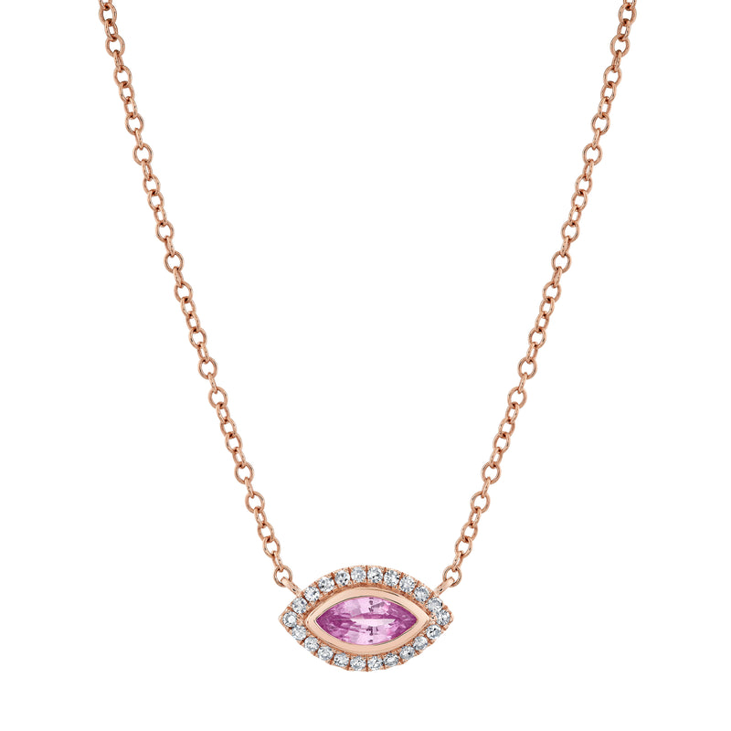 PINK SAPPHIRE & DIAMOND MINI EVIL EYE PENDANT NECKLACE