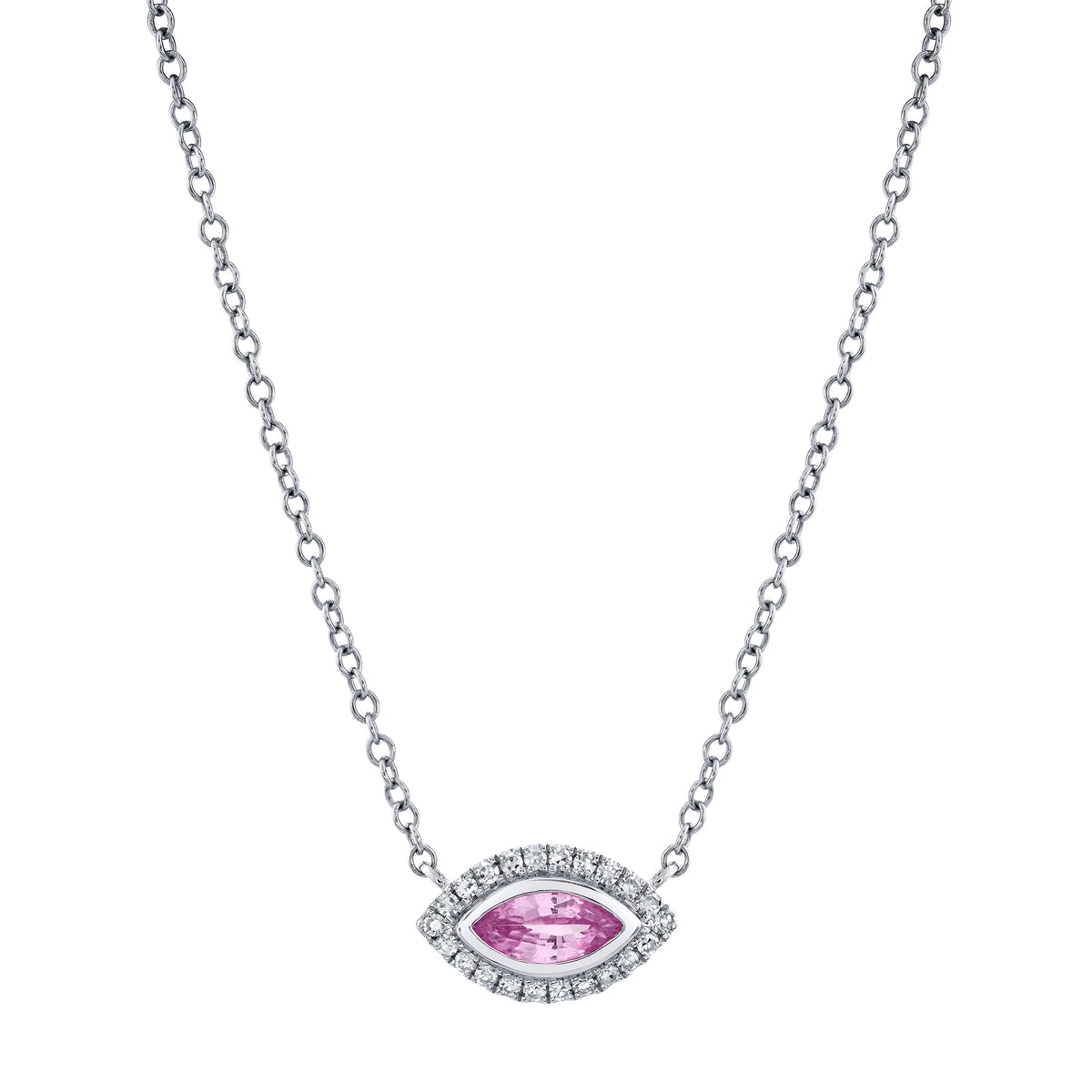 PINK SAPPHIRE & DIAMOND MINI EVIL EYE PENDANT NECKLACE