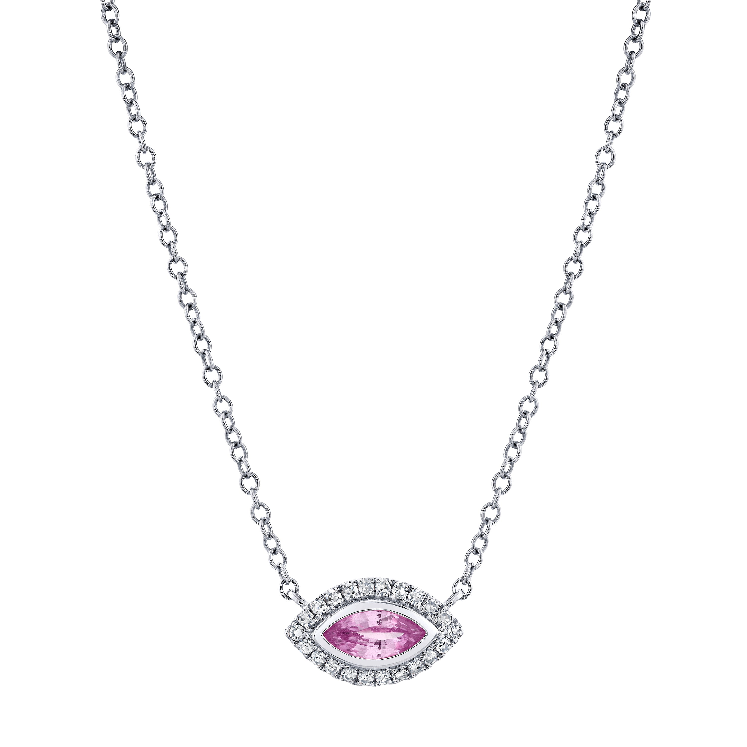PINK SAPPHIRE & DIAMOND MINI EVIL EYE NECKLACE