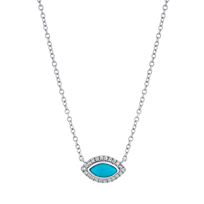 READY TO SHIP TURQUOISE & DIAMOND MINI EVIL EYE PENDANT NECKLACE