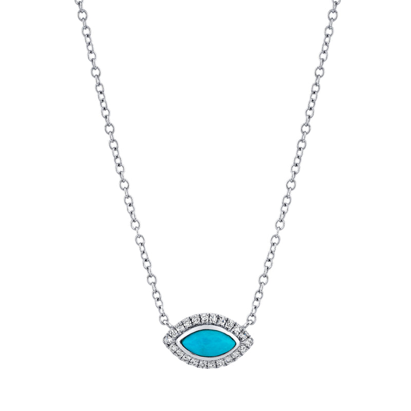 READY TO SHIP TURQUOISE & DIAMOND MINI EVIL EYE PENDANT NECKLACE