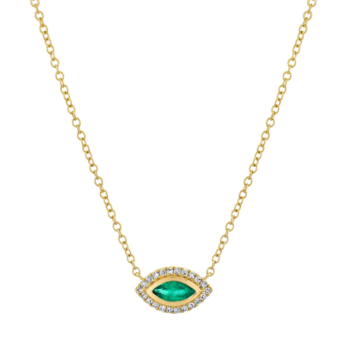 READY TO SHIP EMERALD & DIAMOND MINI EVIL EYE PENDANT NECKLACE