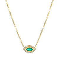 EMERALD & DIAMOND MINI EVIL EYE PENDANT NECKLACE