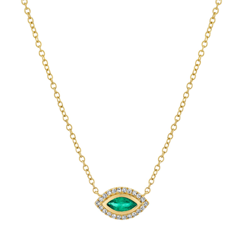 READY TO SHIP EMERALD & DIAMOND MINI EVIL EYE PENDANT NECKLACE