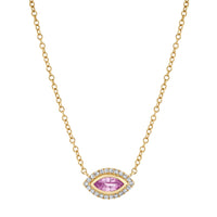 PINK SAPPHIRE & DIAMOND MINI EVIL EYE PENDANT NECKLACE