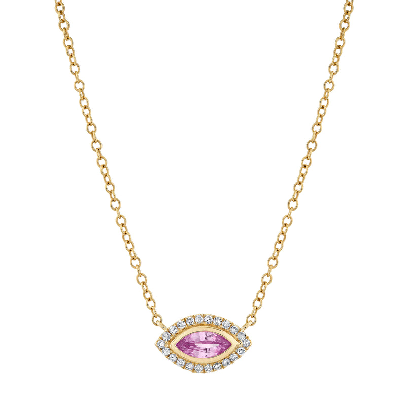 PINK SAPPHIRE & DIAMOND MINI EVIL EYE PENDANT NECKLACE