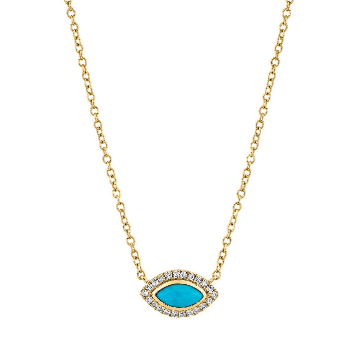 TURQUOISE & DIAMOND MINI EVIL EYE PENDANT NECKLACE