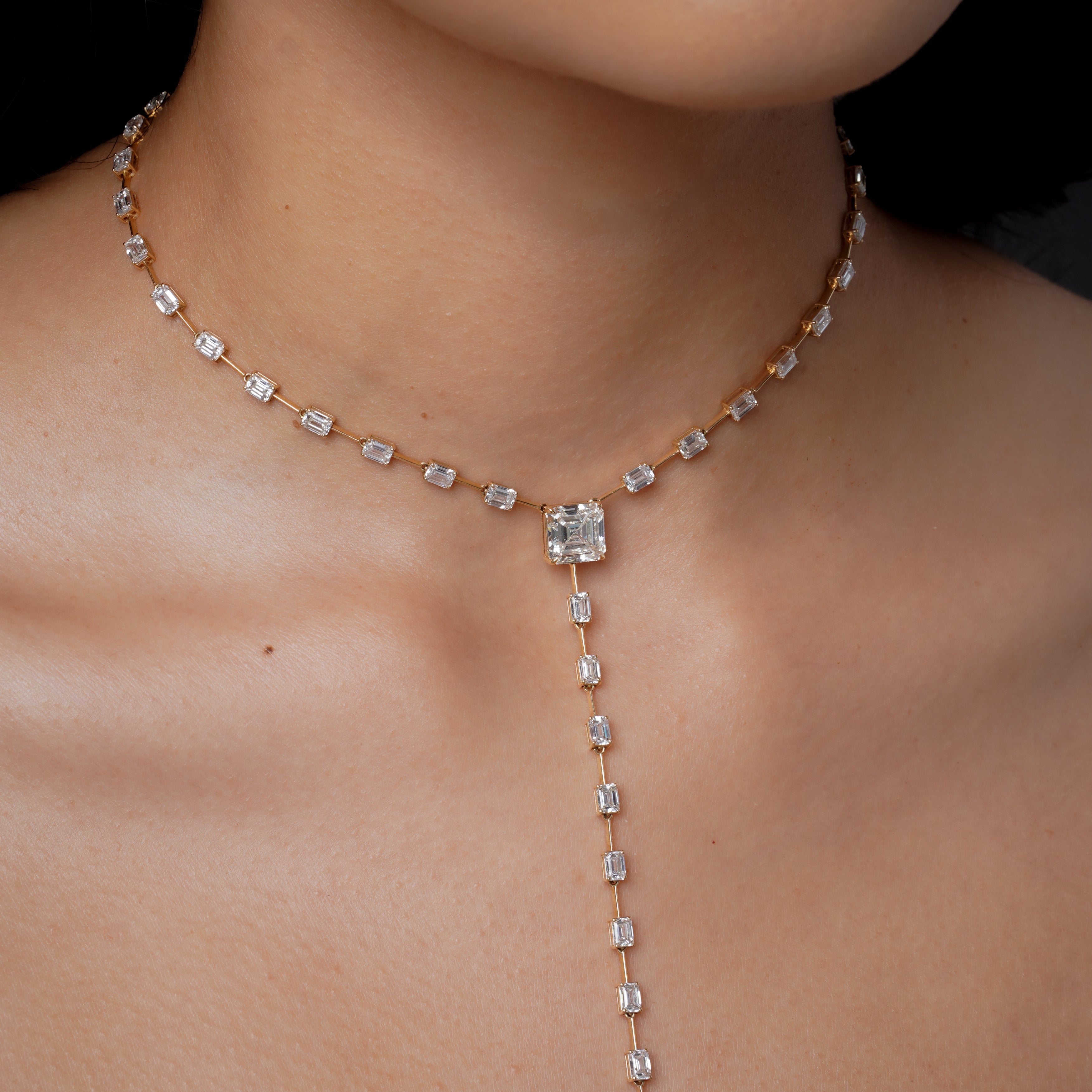 SHAY Diamond Asscher Y Necklace, 4.52ct center, 18k gold, alternate view
