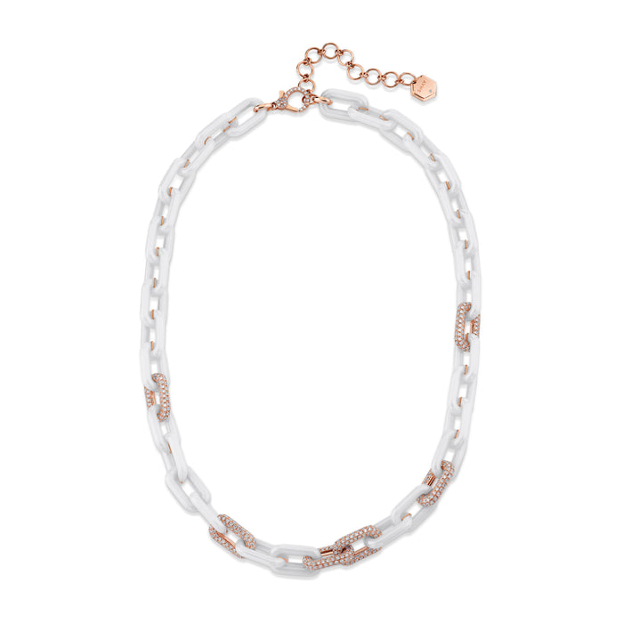 READY TO SHIP 6 PAVE & WHITE CERAMIC CABLE LINK NECKLACE