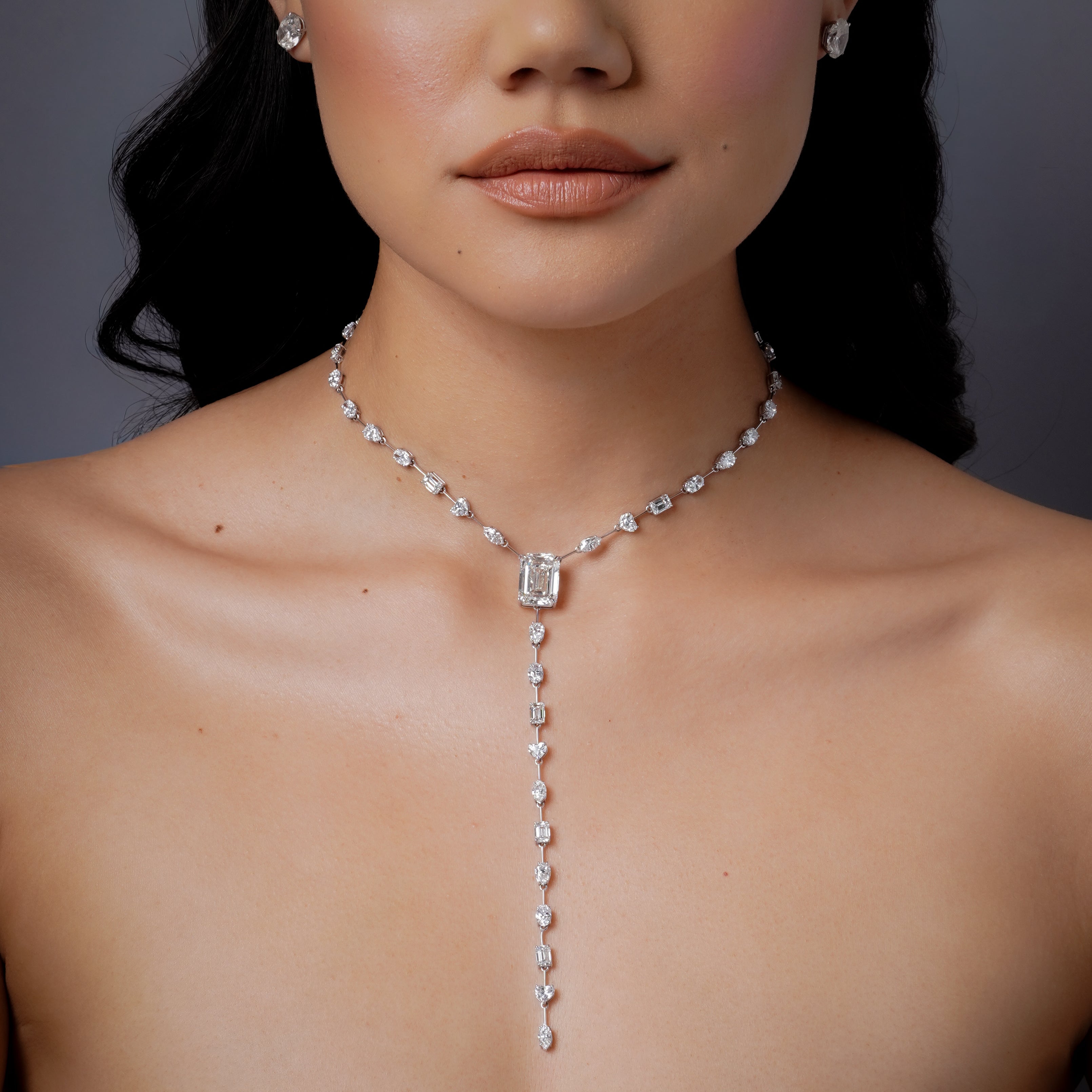 SHAY Grand Mixed Diamond Y Necklace, 11.28ct center, 18k gold, primary view